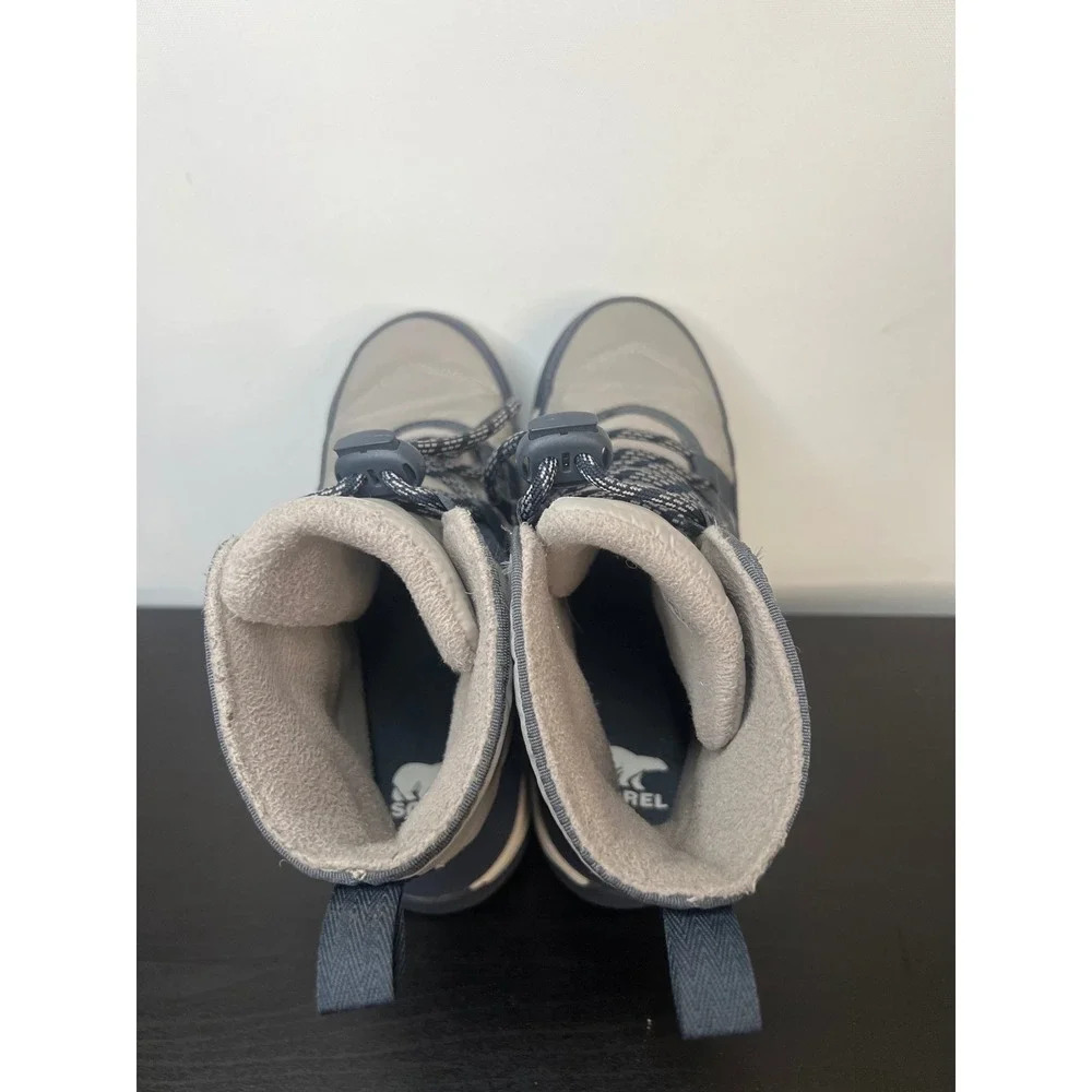 Sorel Whitney II Puffy Mid Boots Grey Navy Waterproof Snow Shoes Little Boy Sz 3